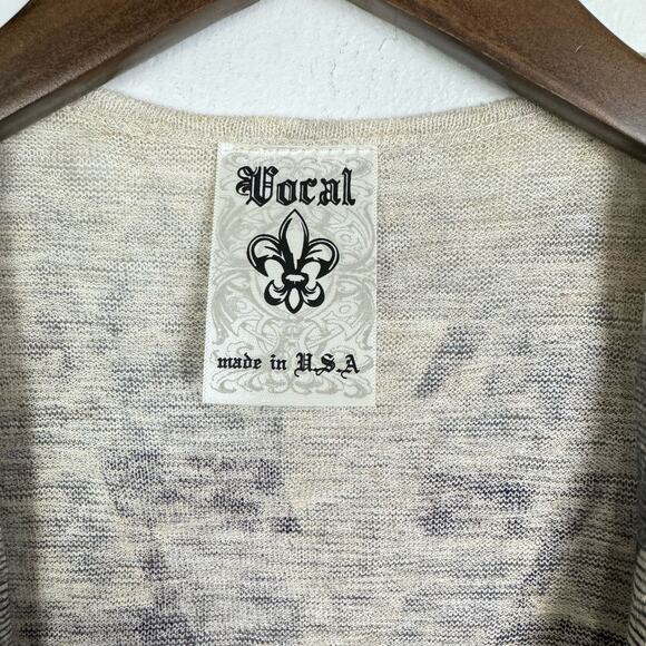 Vocal Gray Tan Jeweled Embellished Short Dolman Sleeve Open Cardigan Shrug - Picture 9 of 10